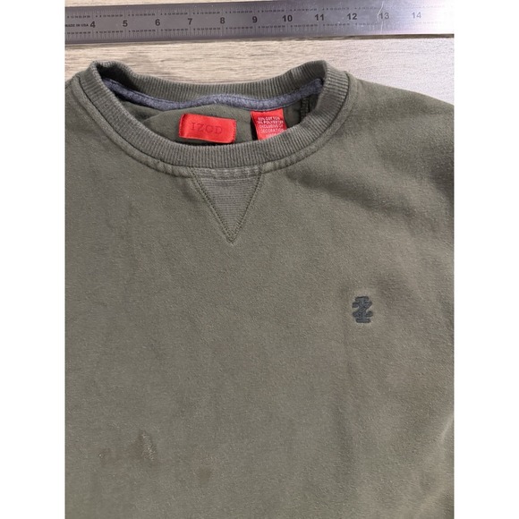 IZOD Men's Medium Green Crewneck Sweatshirt Classic Logo Pullover Classic - Picture 5 of 16